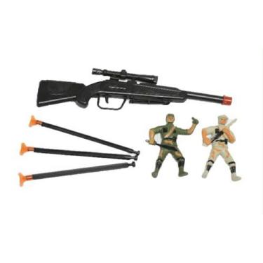 Imagem de Arma lança dardos de brinquedo e soldadinhos plástico miniatura - JR