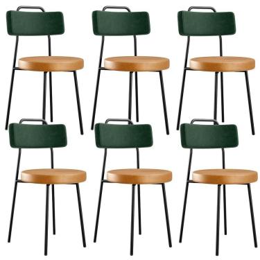 Imagem de Kit 6 Cadeiras Cozinha Sala Jantar Barcelona L02 Facto Verde Musgo Couríssimo Whisky - Lyam Decor