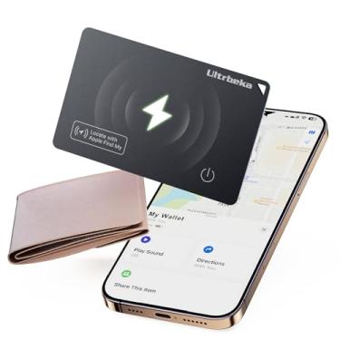 Imagem de Carteira ultrafina Air Tag Tracker Card 0.2 cm IP68 impermeável Bluetooth Tracker para carteiras, passaporte, funciona com Apple Find My, carregamento sem fio, localizador de cartão antiperda