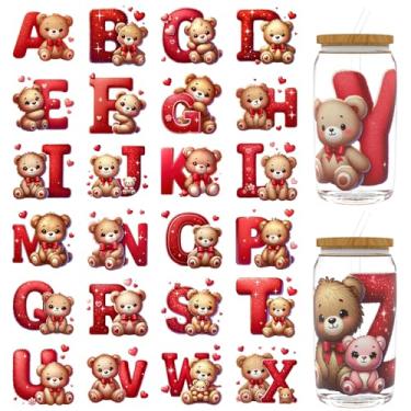 Imagem de Adesivos UV DTF para Dia dos Namorados - 24 Folhas Alfabeto UV DTF Cup Wraps para vidro de 473 ml, decalques DIY para copos, esfregar à prova d'água em transferências para artesanato (alfabeto de