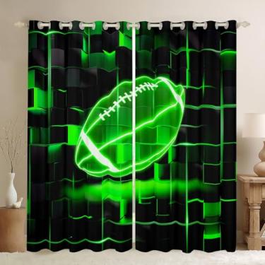 Imagem de Cortinas de janela infantis de futebol americano, conjunto de 2 painéis, rúgbi, esportes, janela, tratores, drapeados, cubos neon, brilhante, búfalo, blecaute, 96,5 cm L x 137 C, decoração geométrica