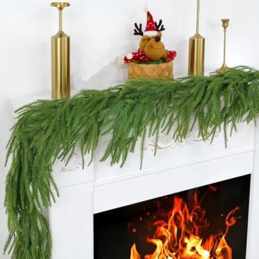 Imagem de Dyale 2 peças de guirlanda de pinheiro de Norfolk, guirlanda artificial de 12 pés (2 x 6 pés), guirlanda de Natal de toque real, decorações de videiras para mesa, casa, manto de casamento, decoração
