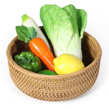 Imagem de Cesta de vime feita à mão para servir, tigela de frutas tecida, tigela de frutas e vegetais de vime, tigela de cesta de vime tecida à mão, cesta de pão de vime redonda