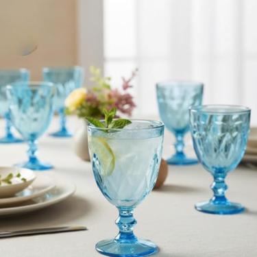 Imagem de Conjunto 6 Taças de Vidro Azul 330ml Milbani – Vidro Espesso Lapidado, Design em Relevo, Elegante e Durável para Água, Sucos e Drinks