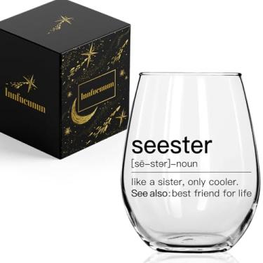 Imagem de Innfueunun Seester Definition Presentes de taça de vinho para irmã, ideia de presente de aniversário para irmã, presente de amizade Soul Sis para mulheres, 425 g