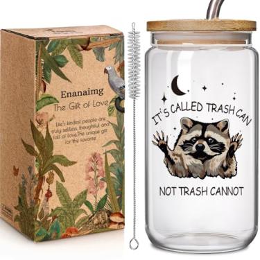 Imagem de Copo de vidro engraçado de guaxinim de 473 ml com tampa e canudo presentes para melhor amigo, homens, mulheres, namorado, namorada - It's Called Trash Can Not Trash Cannot, ideia de presente de