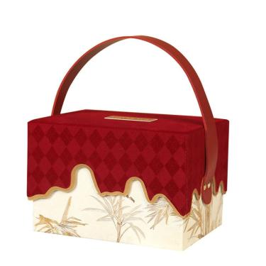 Imagem de Caixa de lembrancinhas de casamento, veludo e papel, 14x9x8cm, vinho tinto