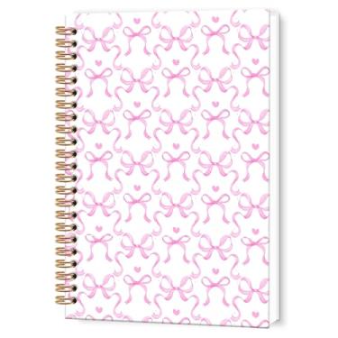 Imagem de TWRVI Caderno espiral com laço rosa da Coquette, diário escolar feminino escolar pautado para material de escritório, cadernos de diário Coquette 14 x 21 cm, 164 páginas