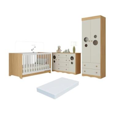 Imagem de Quarto de Bebê Completo Berço Americano 3 em 1 Colchão Sonho Multimóveis Mp4643 Madeirado/off White