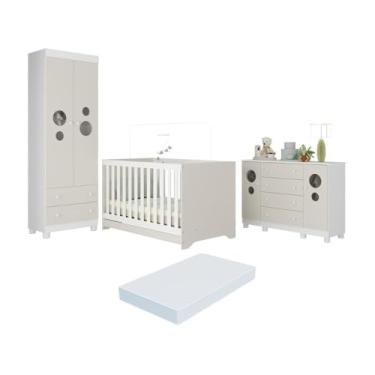 Imagem de Quarto de Bebê Completo Berço Americano 3 em 1 Colchão Bombom Multimóveis Mp4642 Branco/off White