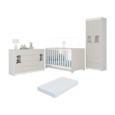 Imagem de Quarto de Bebê Completo c/Berço Americano 3 em 1 Colchão Doçura Multimóveis Mp4674 Branco/off White