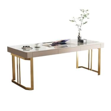 Imagem de Mesa de trabalho Mesa executiva moderna de ardósia com 3 gavetas e pernas metal dourado, mesas grandes para escritório doméstico tomadas elétricas(S)