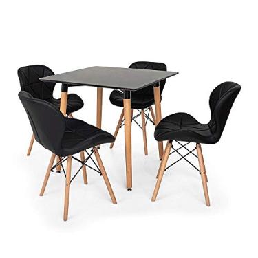 Imagem de Kit Mesa Jantar Eiffel 80x80 Preta + 04 Cadeiras Slim - Preta