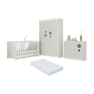 Imagem de Quarto de Bebê Completo Berço Americano 3 em 1 Colchão Sonho Multimóveis Mp4631 Branco/off White
