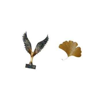 Imagem de Fenteer Escultura de Ginkgo com Asas de Resina, Ornamento Feng Shui, Folhas de Ferro Forjado Decorativas, Arte Abstrata de Parede para Sala de Estar, Escritór