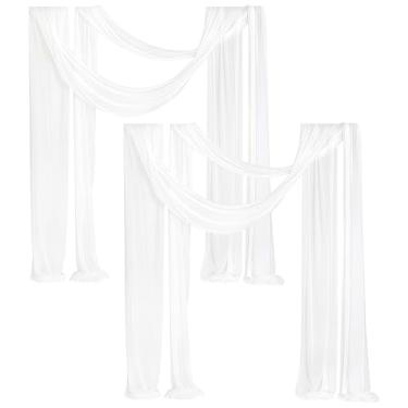 Imagem de Caminho de mesa branco 2 peças de Natal, cortinas transparentes chiffon 75 x 300 cm (29,5 x 300 cm) para decoração de arco de casamento, tecido macio de voile pérola