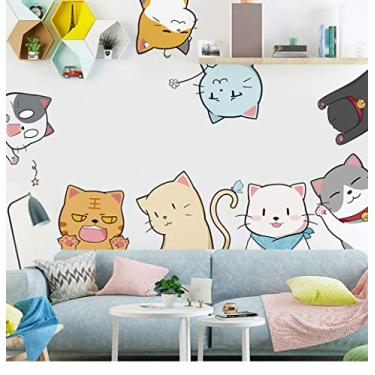 Imagem de BuerHomie Adesivos de parede de gatinho de gatos, arte de parede de berçário de anime, murais de parede de bebê, decoração de quarto infantil, faça você mesmo, pôster de arte de parede para decoração de festa de aniversário, decoração de parede
