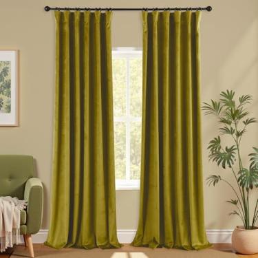 Imagem de KOUFALL Cortinas de veludo com aba traseira Chartreuse 122 x 108 para quarto