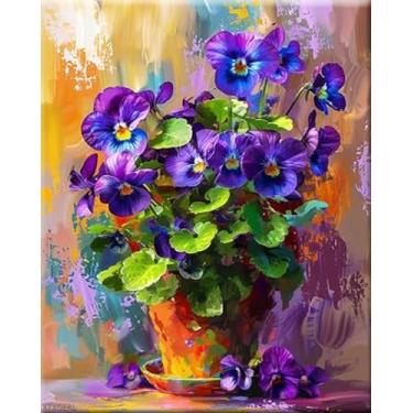 Imagem de XTXGERL Kits de pintura violeta africana por números com pincéis e pigmento acrílico em tela para adultos, linda imagem de flores desabrochando para decoração de parede de casa presentes 40 x 50 cm