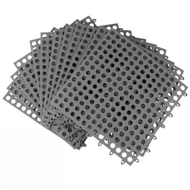 Imagem de 12 azulejos de plástico interligados cinza, azulejos de drenagem antiderrapantes para banheiros, cozinhas, piscinas, fácil instalação DIY para conforto e segurança