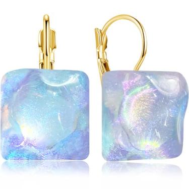 Imagem de unixmoment Brincos femininos com pingente geométrico quadrado de resina colorida delicada ouro 14 k, Regular, Resina, Sem pedra preciosa