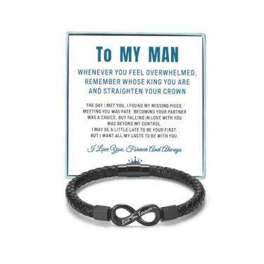 Imagem de Coolvy Pulseira masculina To My Man Straighten Your Crown para marido, namorado, pulseiras de couro trançado, presentes de aniversário e Natal para ele, Adjustable, Couro, Sem Pedra Preciosa