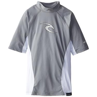 Imagem de Rip Curl Camiseta Rash Guard manga curta Youth Wave, 10, cinza/branca