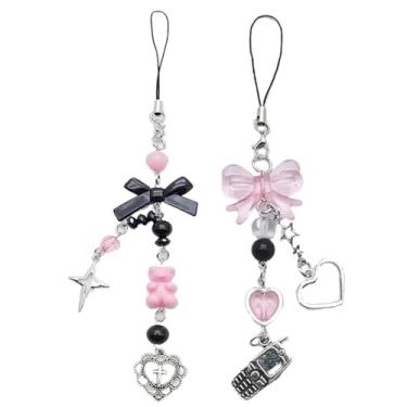 Imagem de Homvog 1-4 peças pingentes de telefone fofos estéticos y2K pingentes de telefone celular alça rosa morango borboleta estrela charme telefone y2K acessórios para telefone bolsa chaveiro AirPods câmera pingentes decoração, Metal