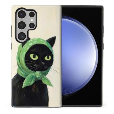 Imagem de CARLOCA Capa protetora brilhante para Samsung Galaxy S24 Ultra Full Body para meninas meninos à prova de choque estampa estética bonito desenho animado preto gato verde cachecol