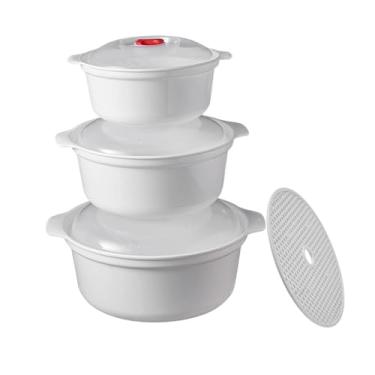 Imagem de Ioensy Conjunto de 3 Tigelas para Micro-ondas com Tampas, Pratos para Micro-ondas com Grelha para Vapor, Tigelas para Servir Frutas