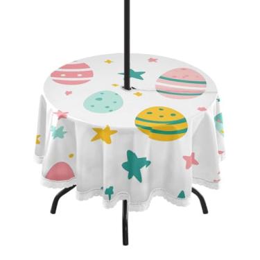 Imagem de Blueangle Toalha de mesa redonda impermeável com ovos coloridos de Páscoa de 152 cm com orifício para guarda-chuva - Tecido resistente à prova de sol para todos os climas para pátio, acampamento