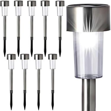 Imagem de Luz Solar para Jardim, Kit Luminaria Solar Balizador Espeto Led Chão Prata Decoração Jardim Quintal Luz Quente Frio, 30x4,5x2cm(Gravata Luz RGB,10 UNIDADES)