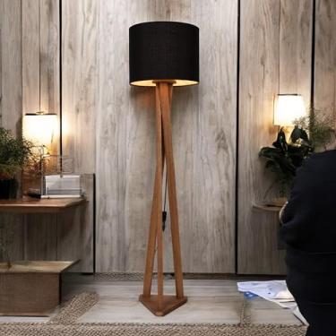 Imagem de D+MOB Luminária Moderna Abajur Luxo Estrela Tripé Palha Indiana (Preto)