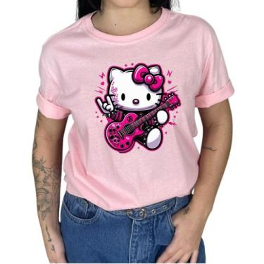 Imagem de Camiseta Feminina Estampada Cospley Hello Rock Manga Curta Algodão Pre