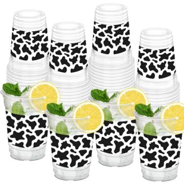 Imagem de HYMENEX 50 peças de copos com estampa de vaca, copos de festa de vaca de 340 g para artigos de festa com tema de vaca, aniversário, decorações de chá de bebê, acampamento, fazenda, lembrancinhas