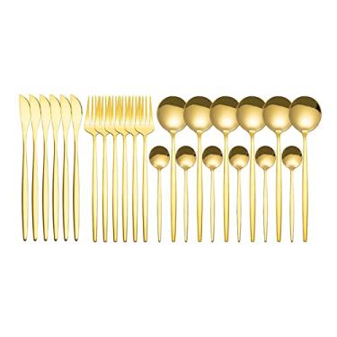 Imagem de Conjunto de Utensílios Aço Inoxidável com 24 Peças para Cozinha Talheres Pratos Faca Colher Alto Anti-ferrugem Fácil Limpar Estilo Minimalista Elegante Ideal Casa Festas Restaurantes Excelente