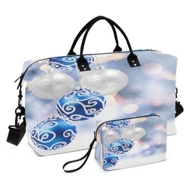 Imagem de STAYTOP Bolas de Natal azuis e brancas bolsas de viagem 2 peças, bolsas esportivas para homens e mulheres, bolsa de ginástica para noite de fim de semana com bolsa de higiene pessoal