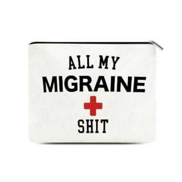 Imagem de All My Migraine Bag Bolsa de maquiagem com zíper, presentes de conscientização da enxaqueca para mulheres e homens, bolsa de medicamentos para remédios, enxaquecas, sofredores de dor de cabeça, bolsas