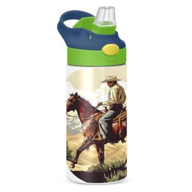 Imagem de CEBUGI Garrafas de água Cowboy à prova de vazamento infantil com canudo Garrafa de água isolada a vácuo de aço inoxidável para meninos e meninas