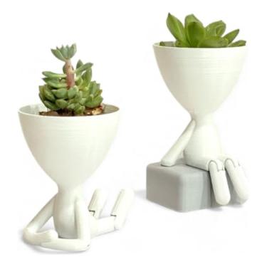 Imagem de Kit 2 Vasos Mini Vasinho Plantas Cactus Suculentas decoração de casa Vaso de Plásico com 8cm(Branco)