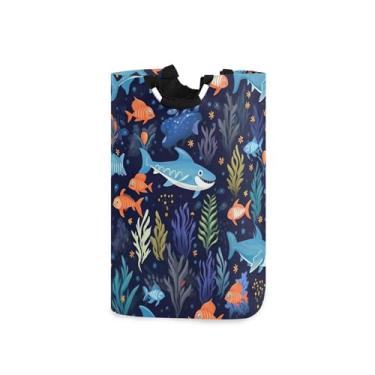 Imagem de xigua Cesto de lavanderia grande de animais marinhos com alça, cesto de roupas dobrável para organização de brinquedos e roupas no quarto, banheiro e lavanderia