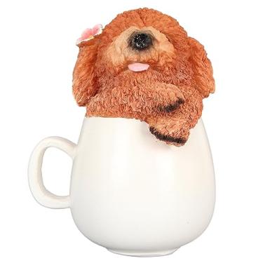 Imagem de Teacup filhote de cachorro estatueta estátua do cão pintados à mão resina colecionável mini teacup decoração do cão para escritório em casa café bar decoração 6.1 Polegada alta