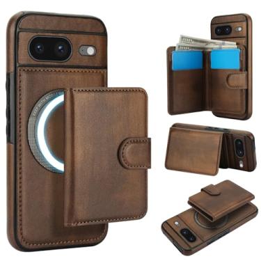 Imagem de Carteira removível para Google Pixel 8 compatível com Magsafe capa de carregamento sem fio com suporte para cartão, compartimento para dinheiro, suporte 2 em 1 à prova de choque (marrom)
