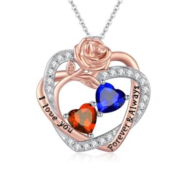 Imagem de Colares femininos com coração rosa, banhado a ouro rosa 14K, pingente de coração duplo sobreposto, presente de aniversário de aniversário de dia dos namorados para sua esposa, mãe, filha, joia com