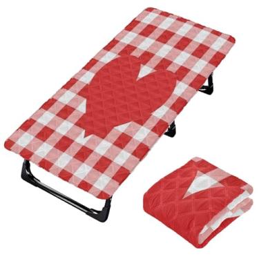 Imagem de Burbuja Lençol de berço xadrez de coração para crianças, lençol de cochilo acolchoado portátil com faixa elástica para meninas e meninos, lavável na máquina, 63,5 x 127 cm