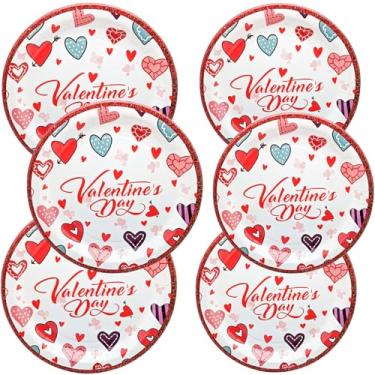 Imagem de Conjunto de pratos de festa de coração com 50 peças, suprimentos de festa de dia dos namorados, 23 cm, pratos de jantar com coração vermelho, 18 cm, para chá de bebê, dia dos namorados, casamento