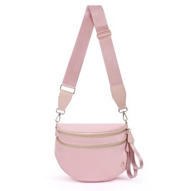 Imagem de Bolsa transversal espaçosa de nylon para mulheres, pochetes com alças ajustáveis, cor pura, Rosa puro, Clássico