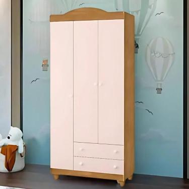 Imagem de Roupeiro Lara 3 Portas 2 Gavetas Mdf Compacto Minimalista Rosa Nature