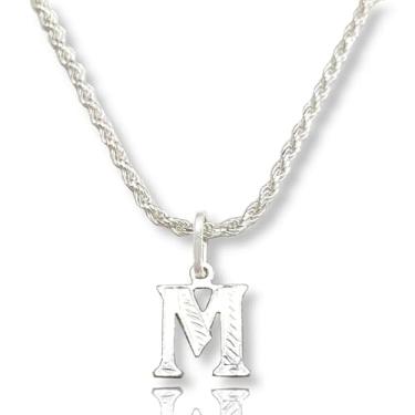 Imagem de Colar Cordão Baiano Prata Maciça 925 C/Pingente Letra (M)