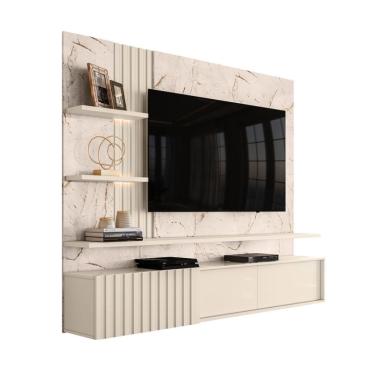 Imagem de Painel com Rack Suspenso para TV até 65 Polegadas Atena 2 Portas Off White e Calacata